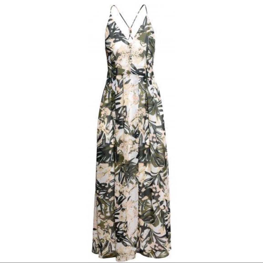 NWOT H&M v neck maxi dress in cream and green 4